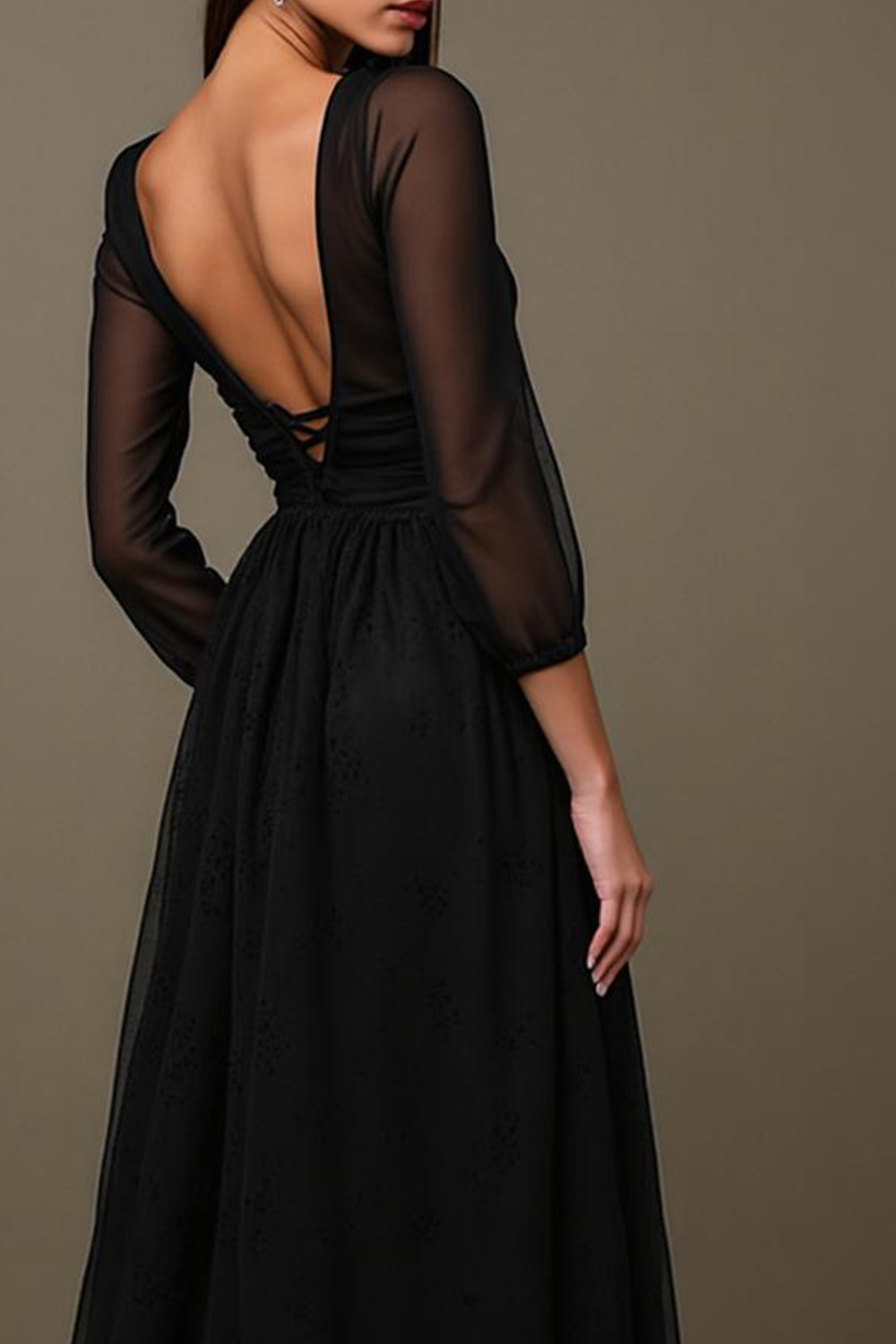 Modecrush Black A-Line Evening Gown - Sweetheart Neckline & Long Sleeve Formal Dress
