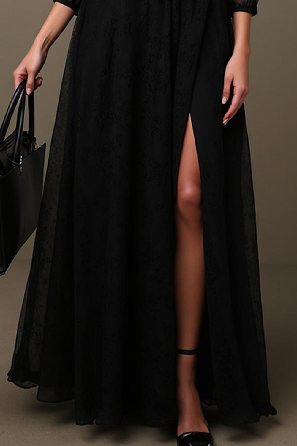 Modecrush Black A-Line Evening Gown - Sweetheart Neckline & Long Sleeve Formal Dress