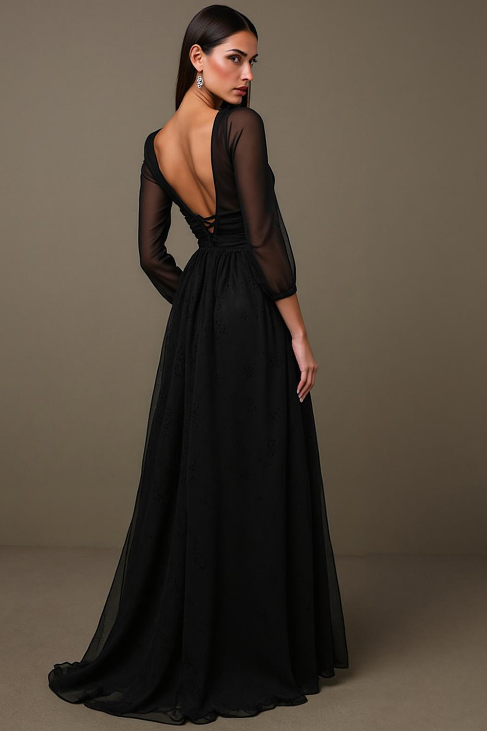 Modecrush Black A-Line Evening Gown - Sweetheart Neckline & Long Sleeve Formal Dress