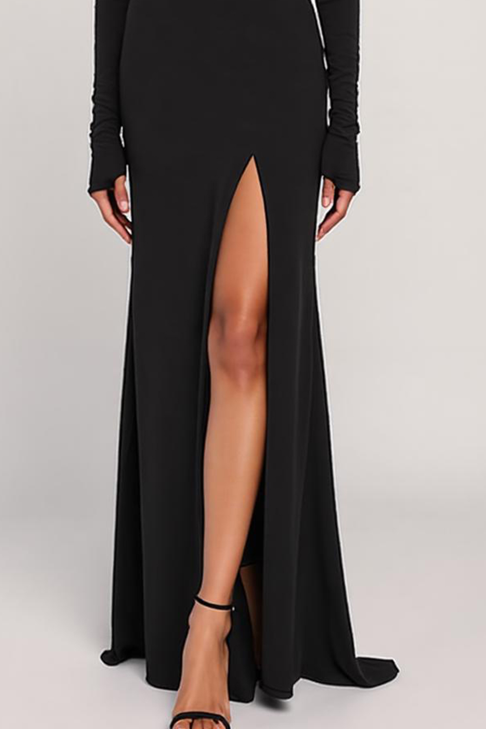 Modecrush Sleeveless Long Formal Dress - Black Spandex Sheath with Asymmetrical Neckline