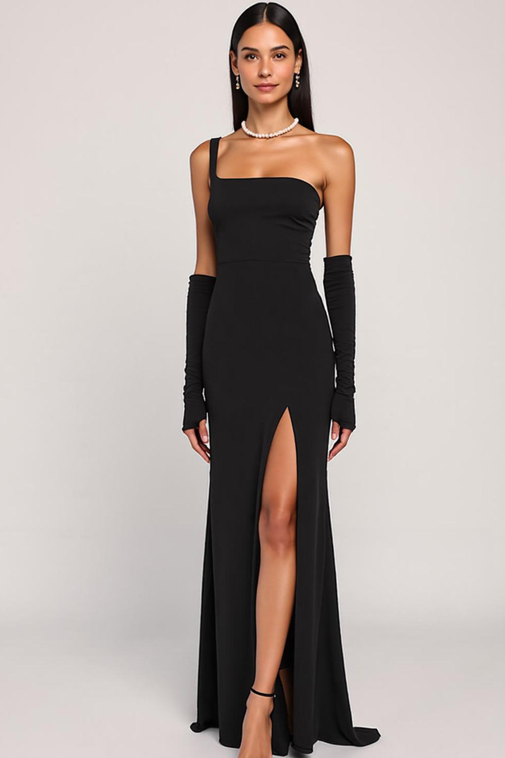 Modecrush Sleeveless Long Formal Dress - Black Spandex Sheath with Asy