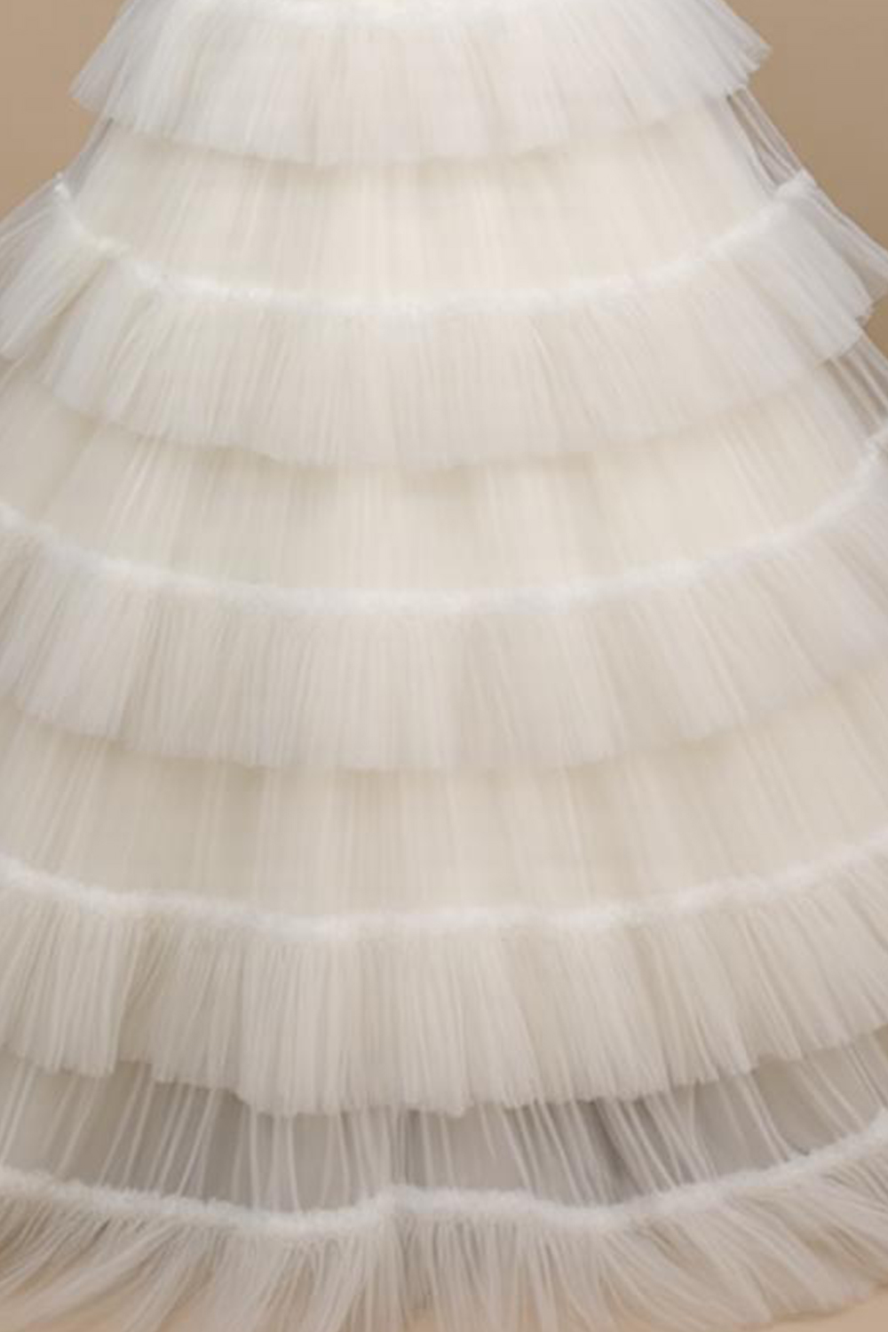 Modecrush White Organza Tiered Feather Ball Gown Wedding Guest Dress