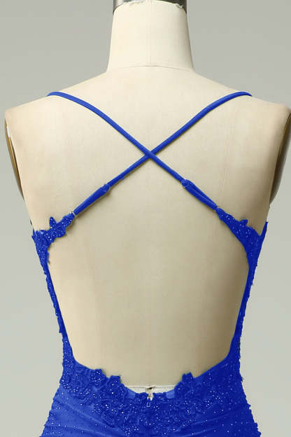 Modecrush Dark Green Mermaid Spaghetti Straps Long Prom Dress with Appliques Beading