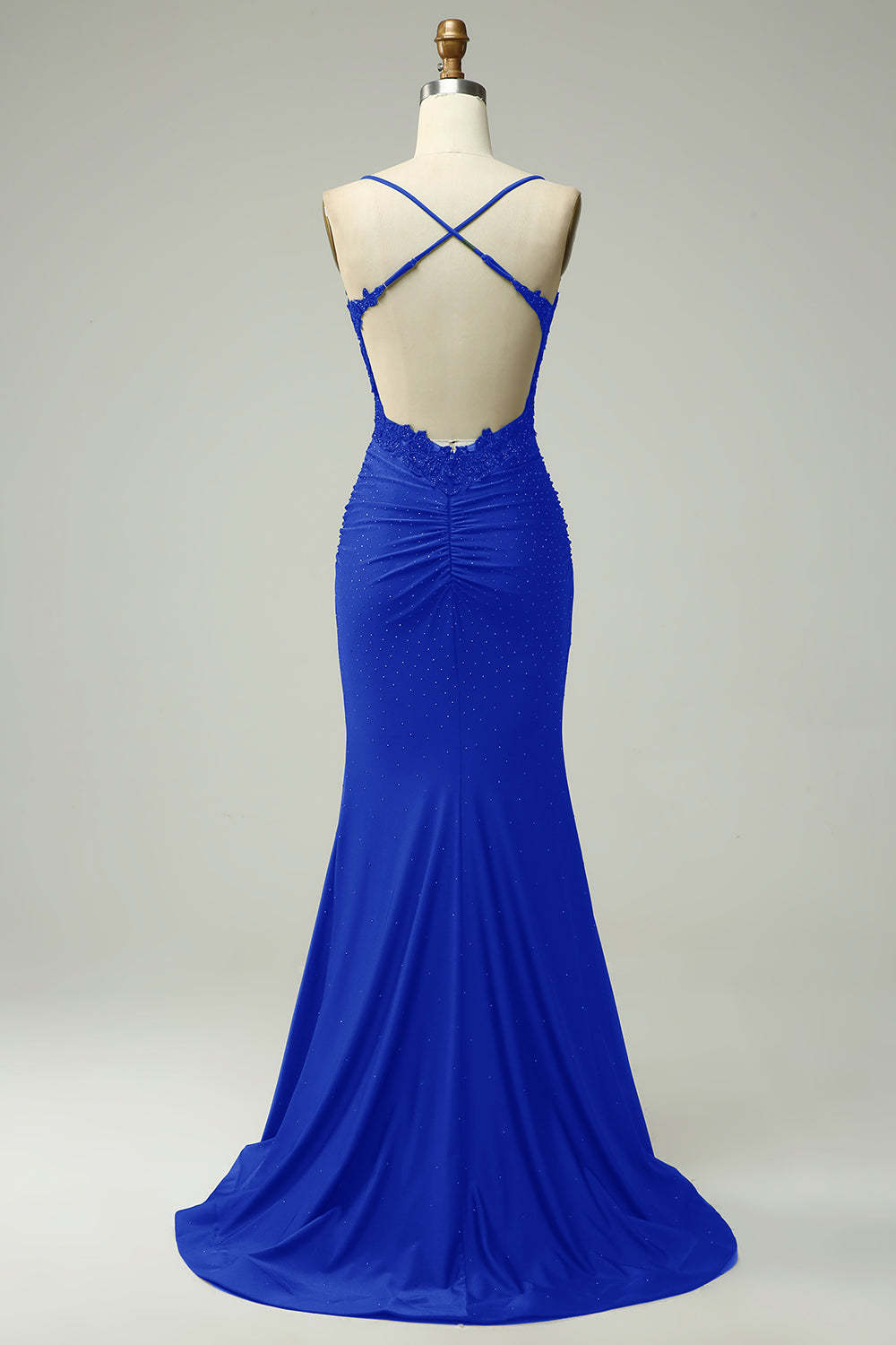 Modecrush Dark Green Mermaid Spaghetti Straps Long Prom Dress with Appliques Beading