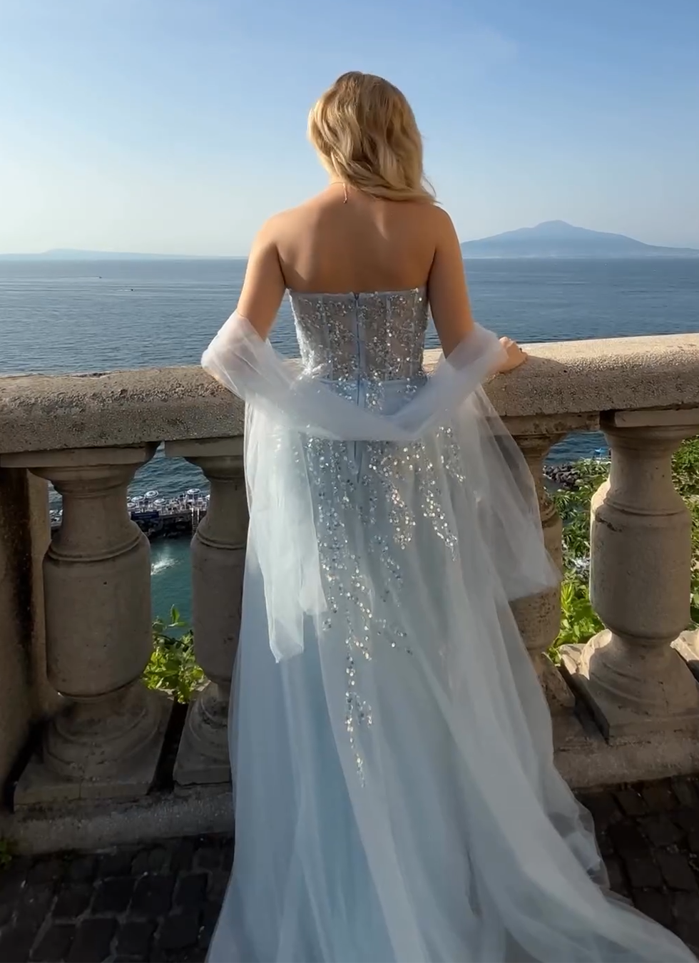 Modecrush Corset Blue Strapless A Line Prom Dress with Slit-App