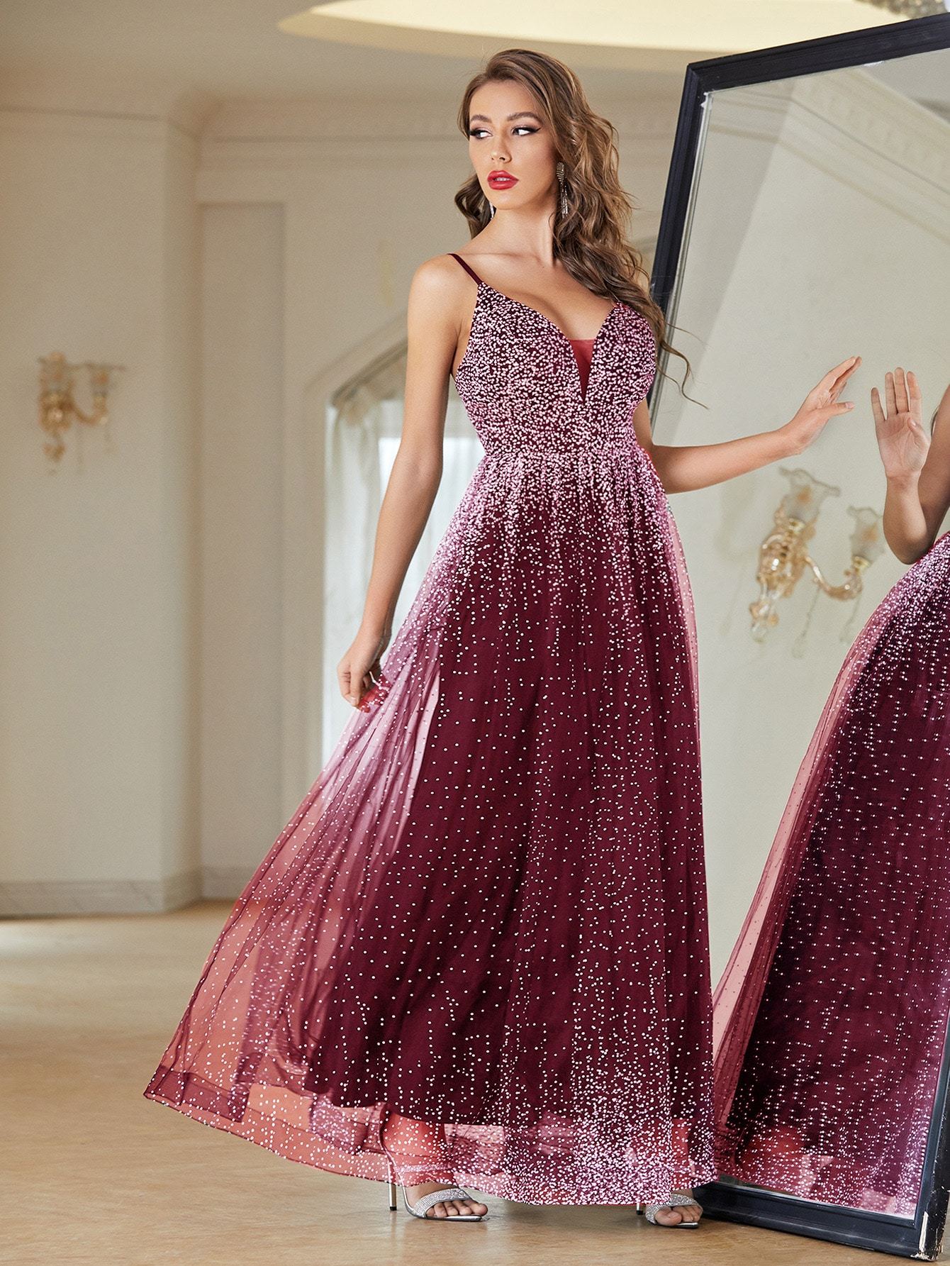 Leely Elegant Spaghetti Straps Sleeveless A-line Party Dress