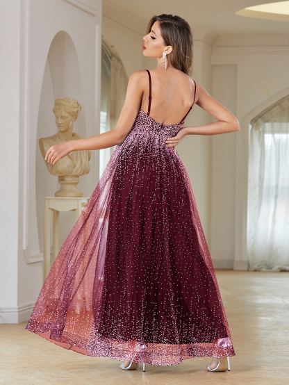Leely Elegant Spaghetti Straps Sleeveless A-line Party Dress