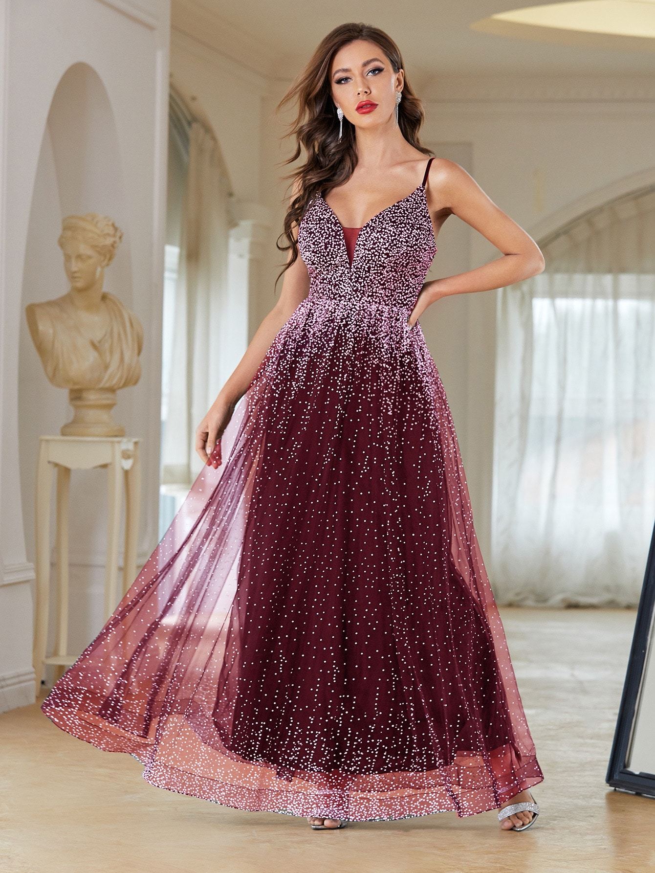 Leely Elegant Spaghetti Straps Sleeveless A-line Party Dress