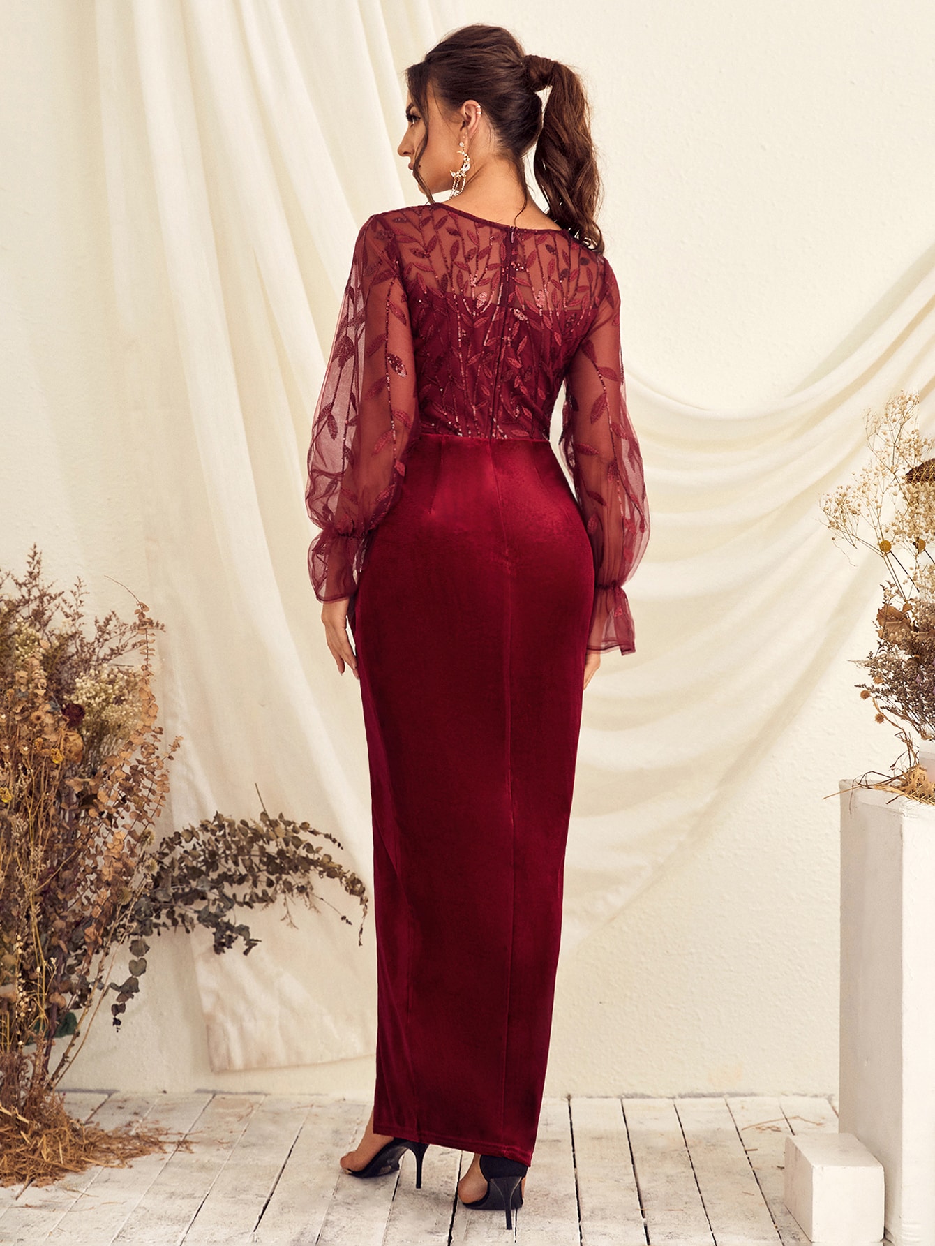 Leely Elegant V Neck Flare Sleeve Mermaid Party Dress