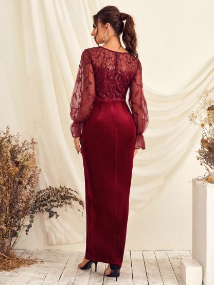 Leely Elegant V Neck Flare Sleeve Mermaid Party Dress
