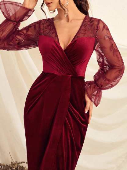 Leely Elegant V Neck Flare Sleeve Mermaid Party Dress