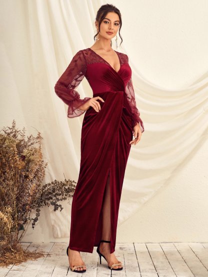Leely Elegant V Neck Flare Sleeve Mermaid Party Dress