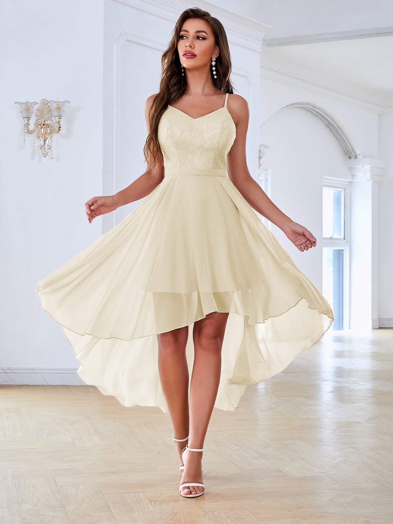 Leely Elegant Spaghetti Straps Sleeveless A-line High-Low Party Dress