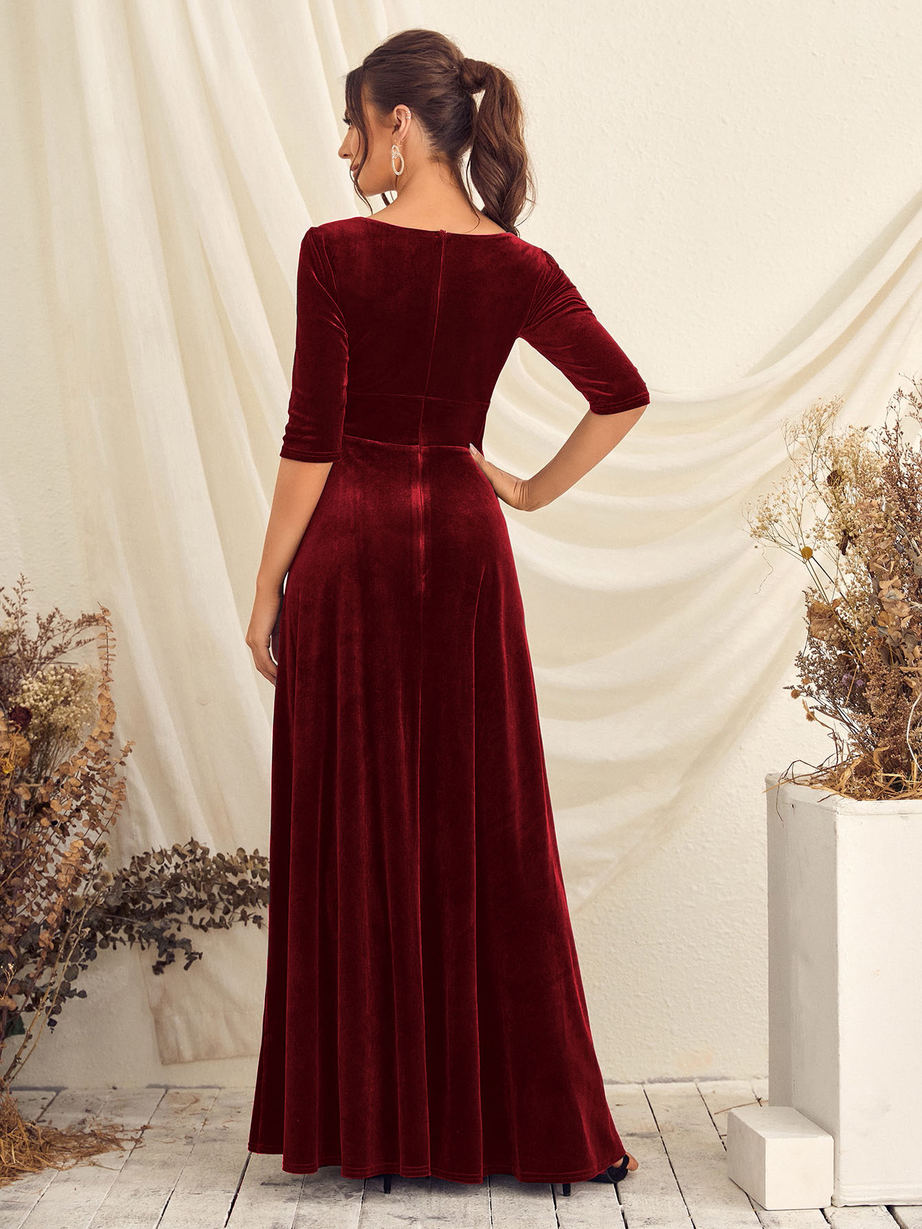 Leely Elegant V Neck Half Sleeve A-line Party Dress