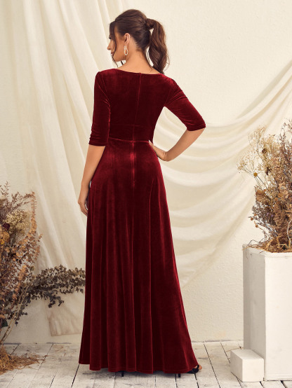 Leely Elegant V Neck Half Sleeve A-line Party Dress