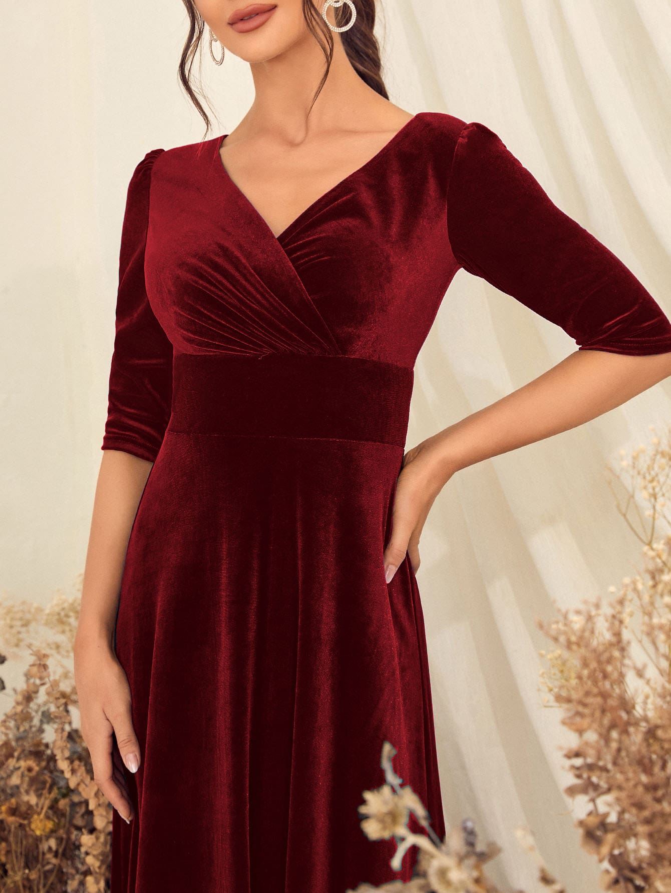 Leely Elegant V Neck Half Sleeve A-line Party Dress