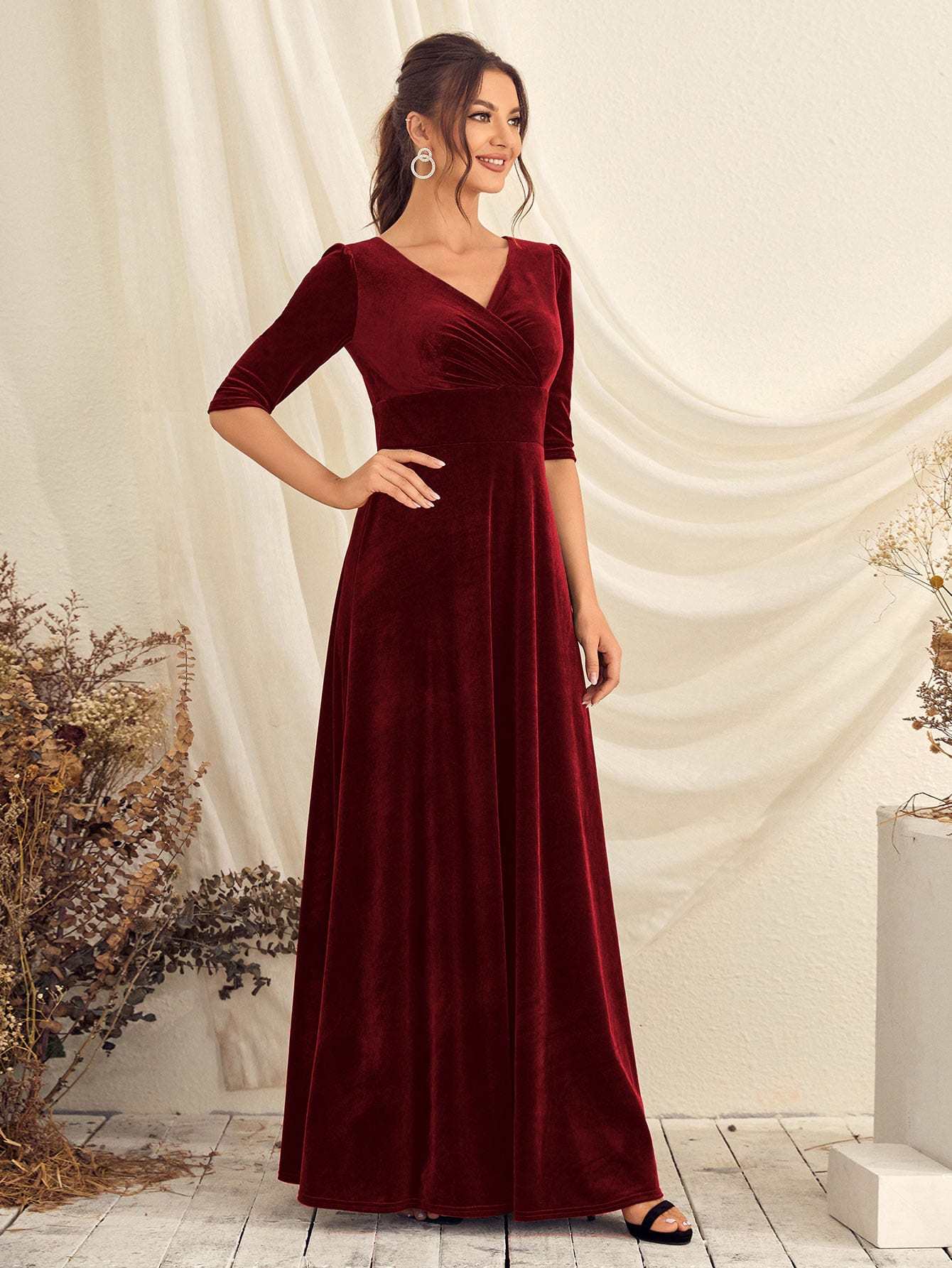 Leely Elegant V Neck Half Sleeve A-line Party Dress