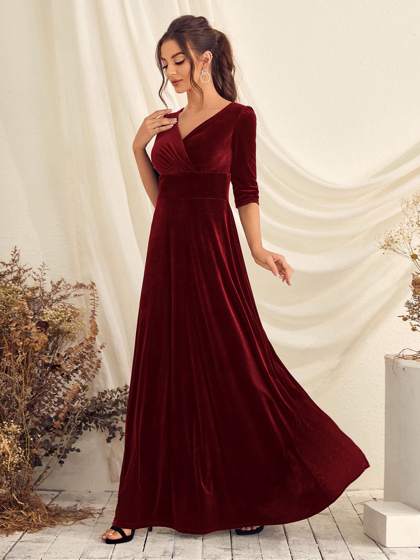Leely Elegant V Neck Half Sleeve A-line Party Dress