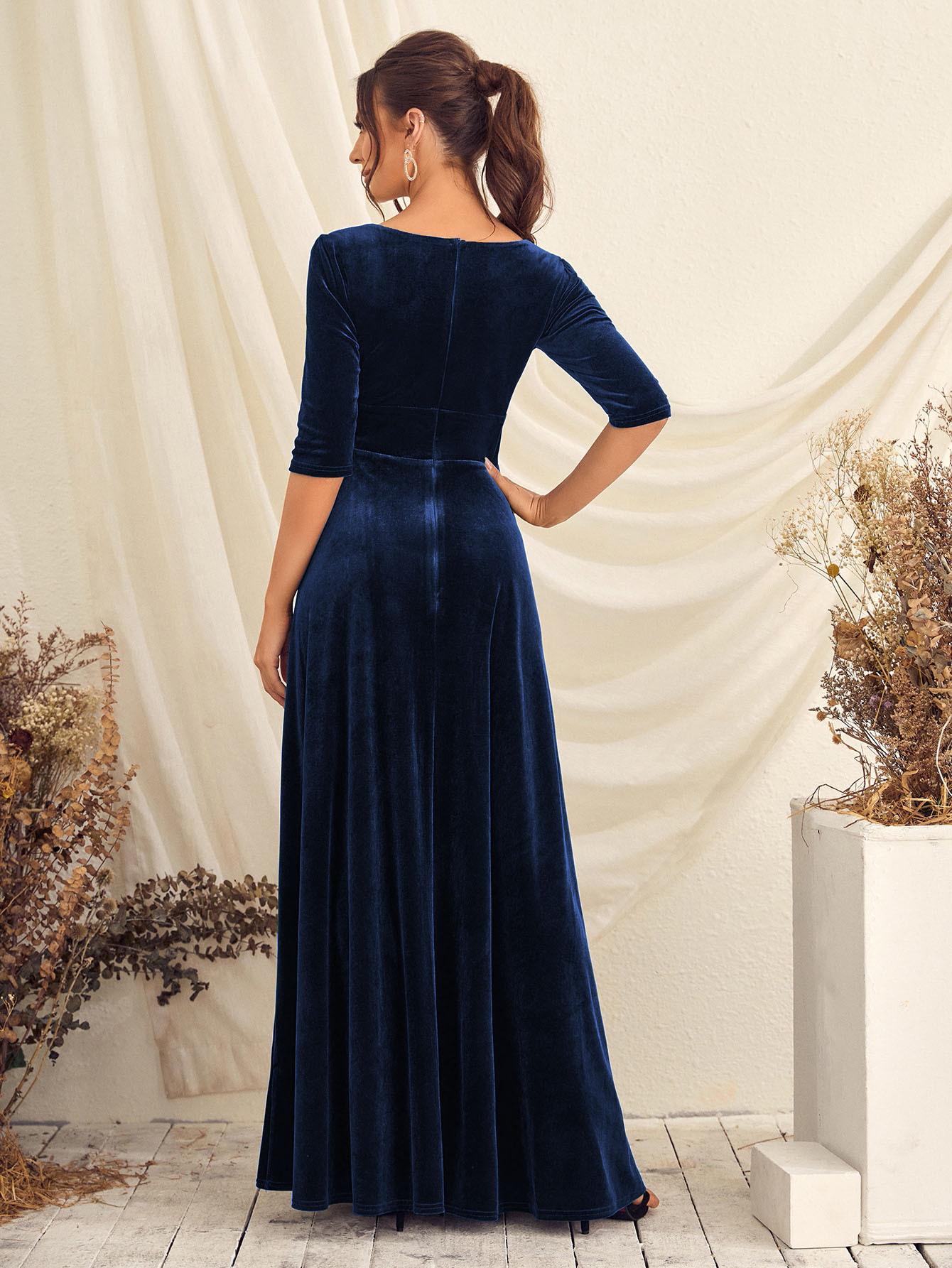 Leely Elegant V Neck Half Sleeve A-line Party Dress
