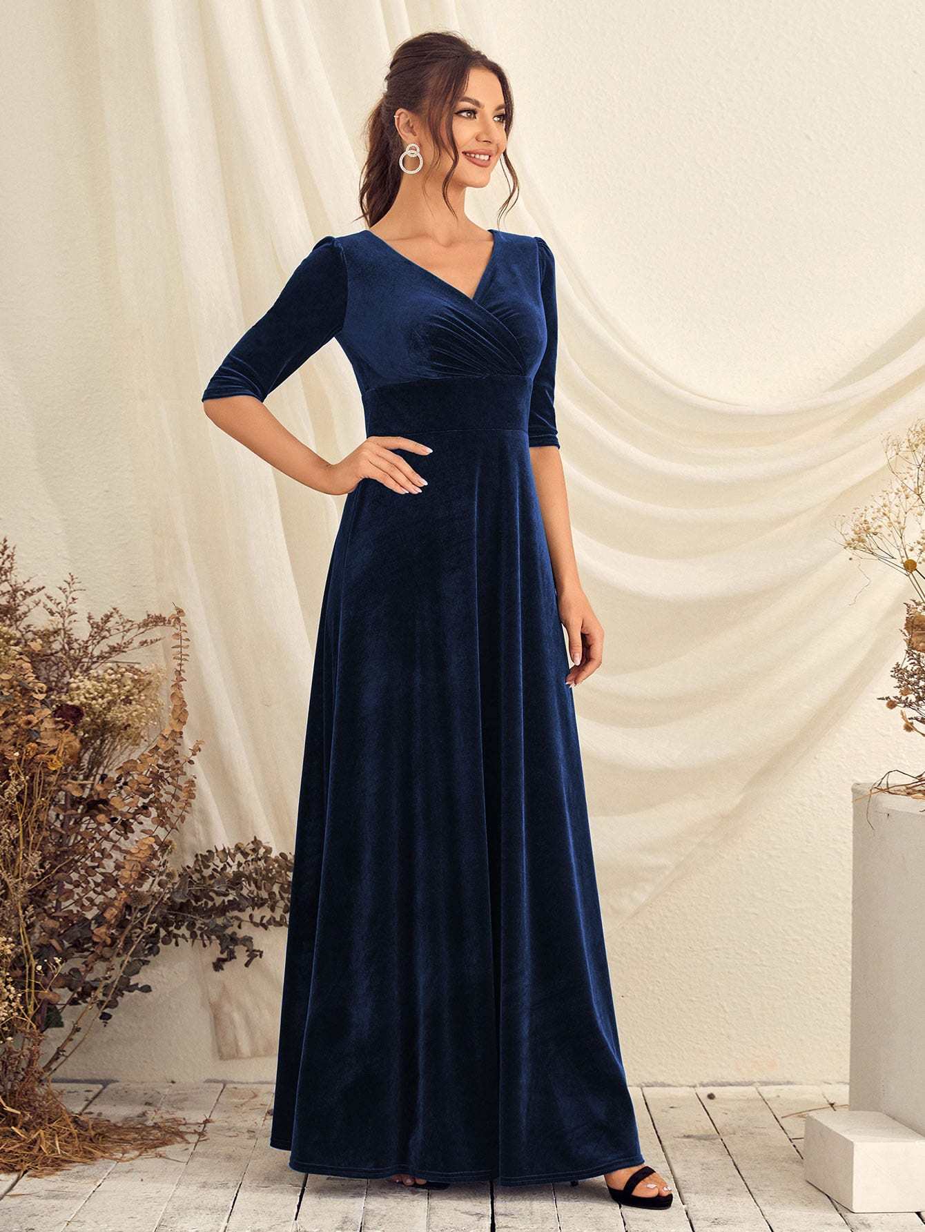 Leely Elegant V Neck Half Sleeve A-line Party Dress