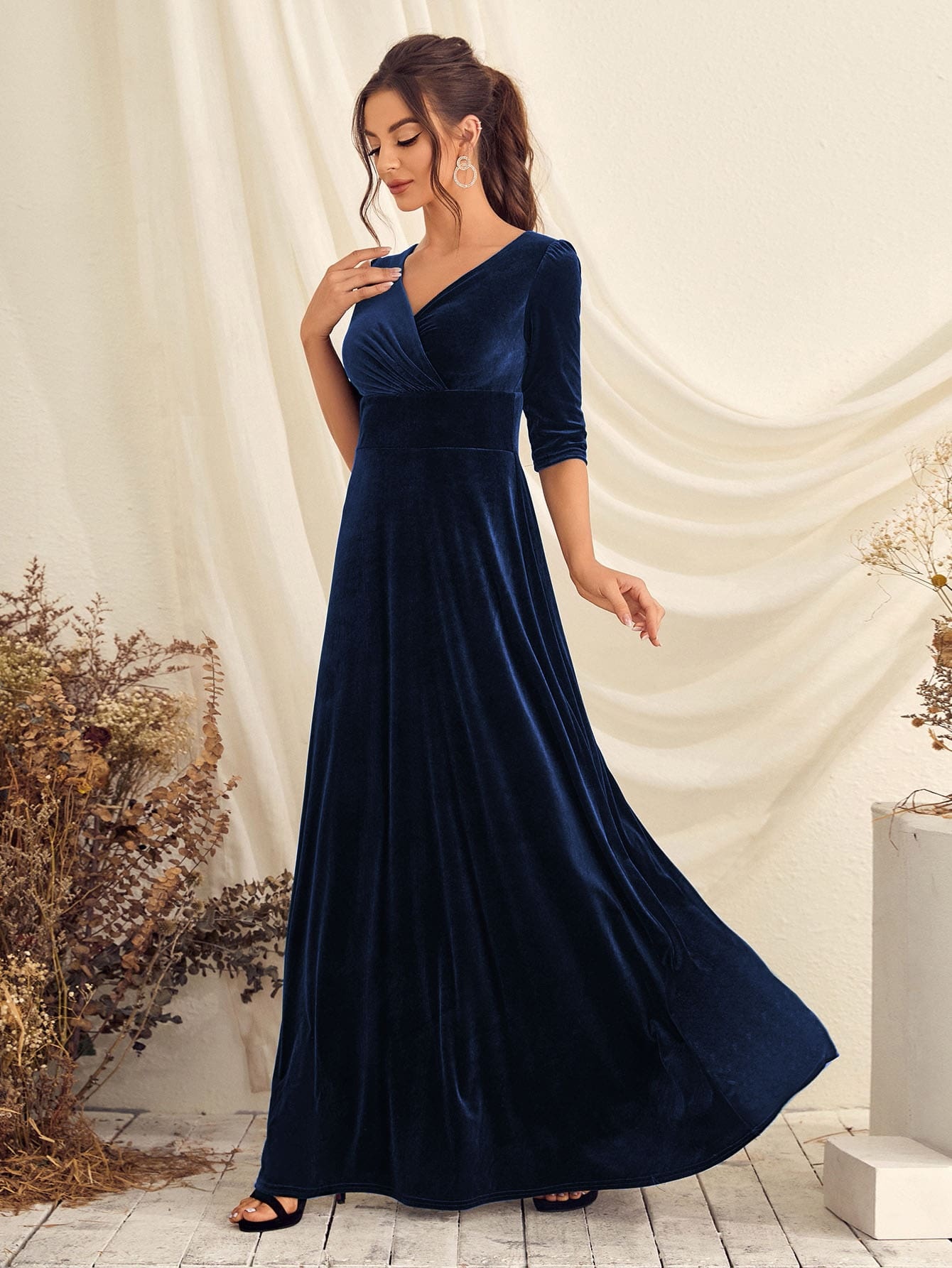 Leely Elegant V Neck Half Sleeve A-line Party Dress