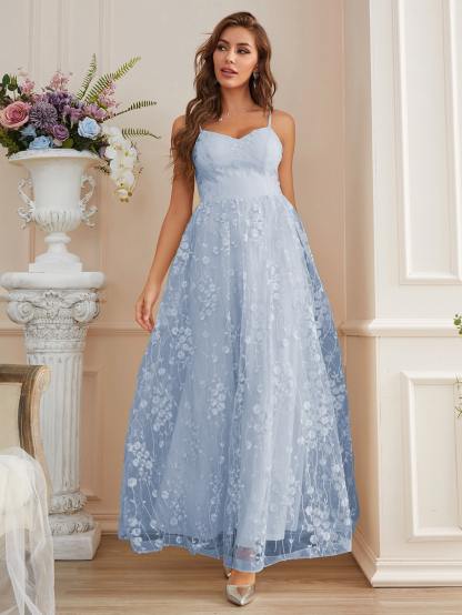 Leely Elegant Spaghetti Straps Sleeveless A-line Party Dress