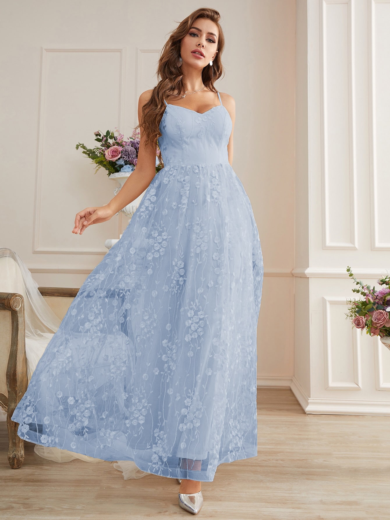 Leely Elegant Spaghetti Straps Sleeveless A-line Party Dress