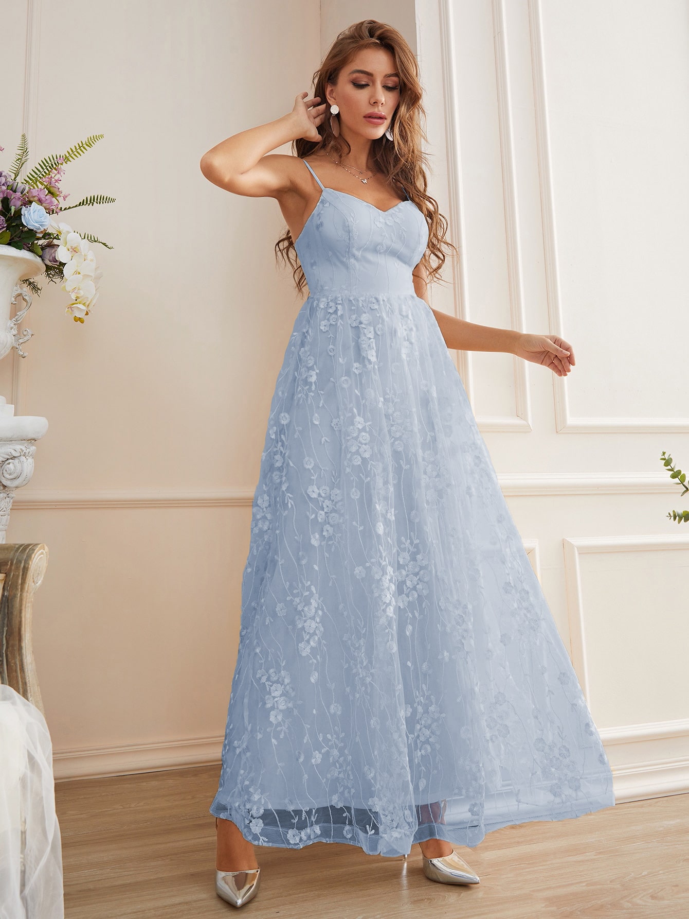 Leely Elegant Spaghetti Straps Sleeveless A-line Party Dress