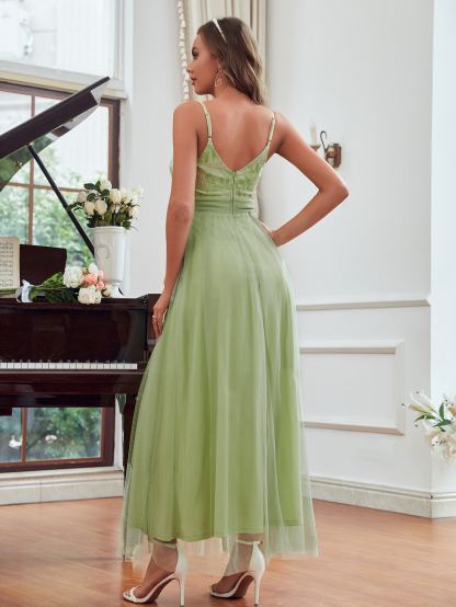 Leely Elegant Spaghetti Straps Sleeveless A-line Party Dress
