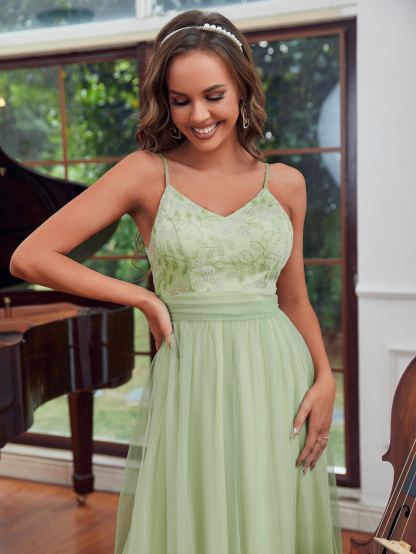 Leely Elegant Spaghetti Straps Sleeveless A-line Party Dress