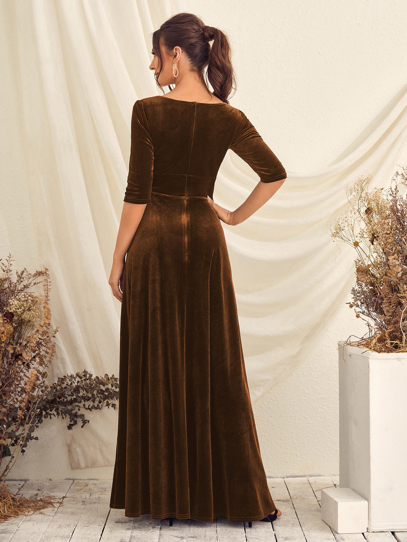 Leely Elegant V Neck Half Sleeve A-line Party Dress