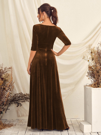 Leely Elegant V Neck Half Sleeve A-line Party Dress