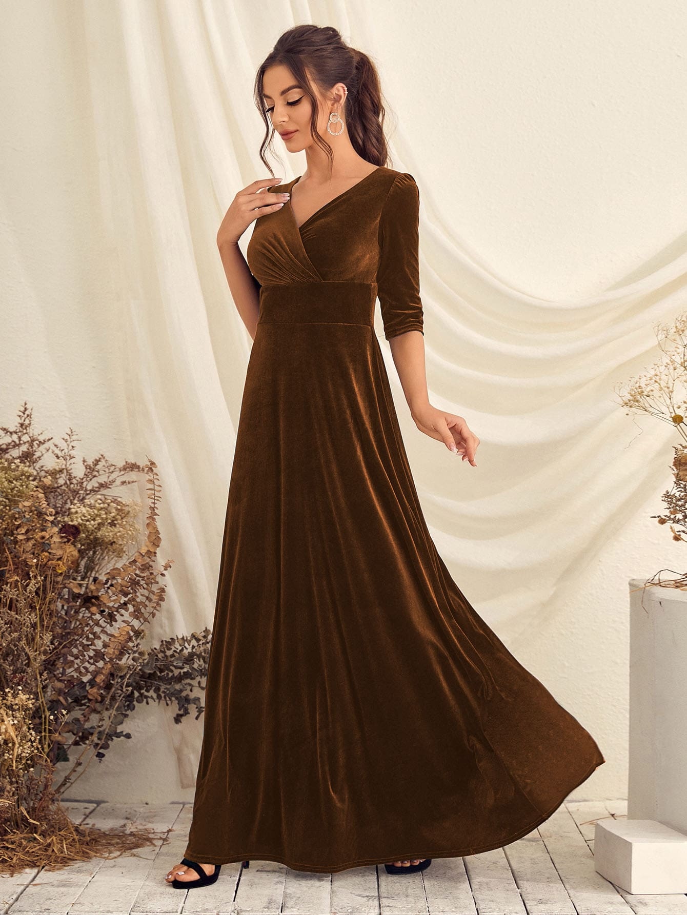 Leely Elegant V Neck Half Sleeve A-line Party Dress