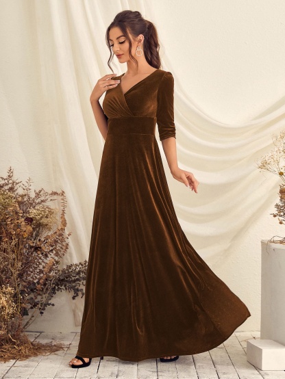 Leely Elegant V Neck Half Sleeve A-line Party Dress