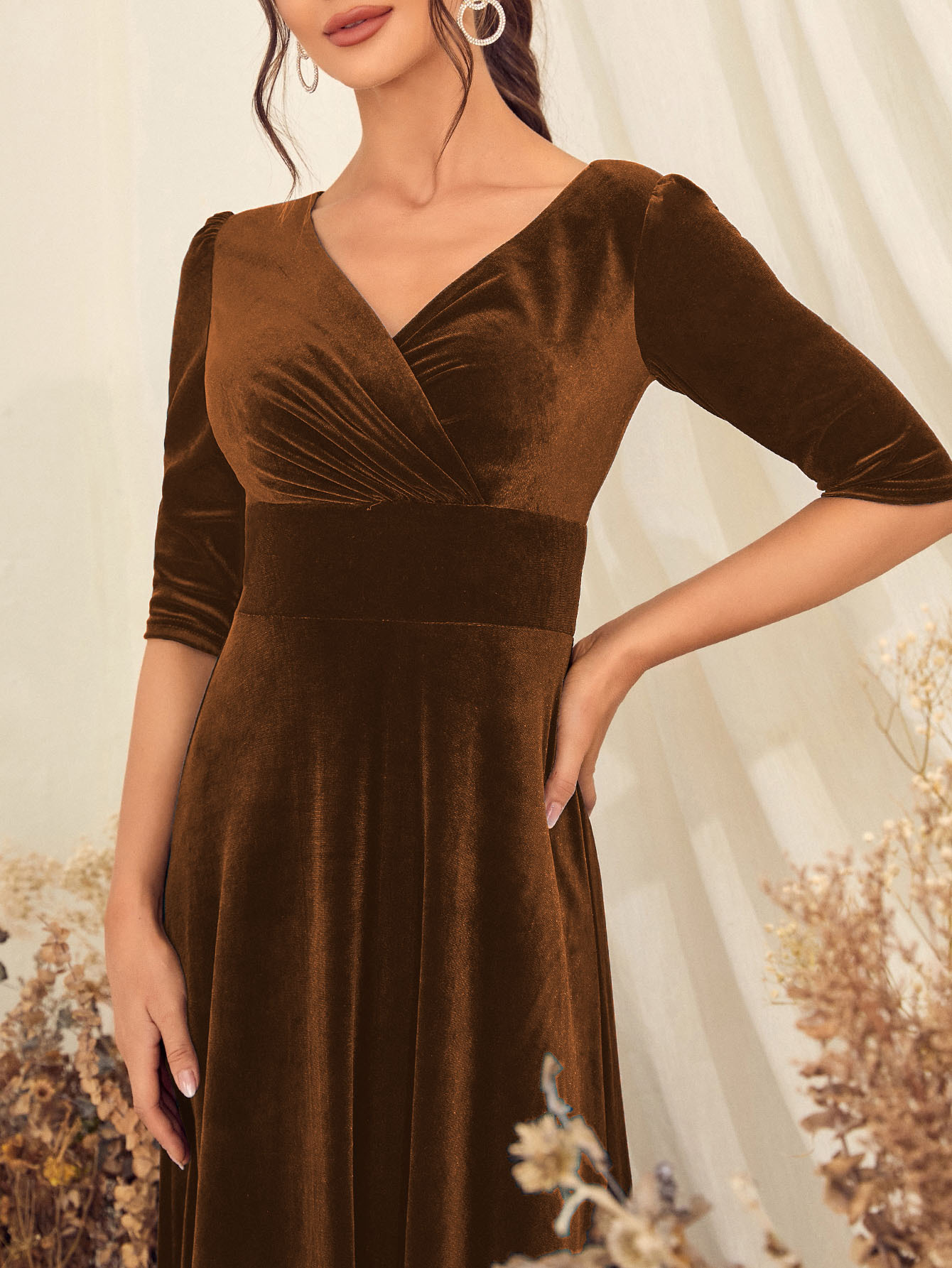 Leely Elegant V Neck Half Sleeve A-line Party Dress