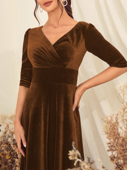 Leely Elegant V Neck Half Sleeve A-line Party Dress