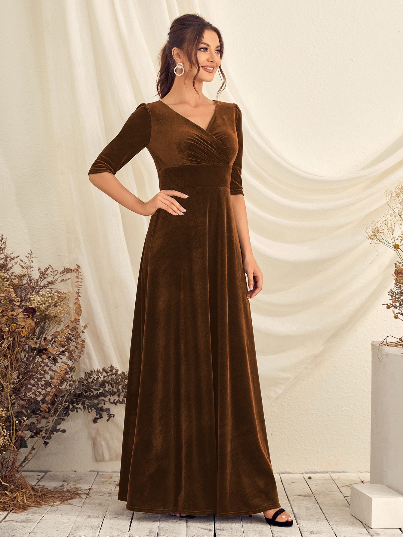 Leely Elegant V Neck Half Sleeve A-line Party Dress