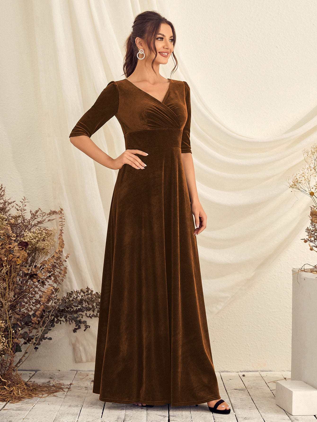 Leely Elegant V Neck Half Sleeve A-line Party Dress