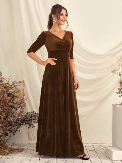 Leely Elegant V Neck Half Sleeve A-line Party Dress