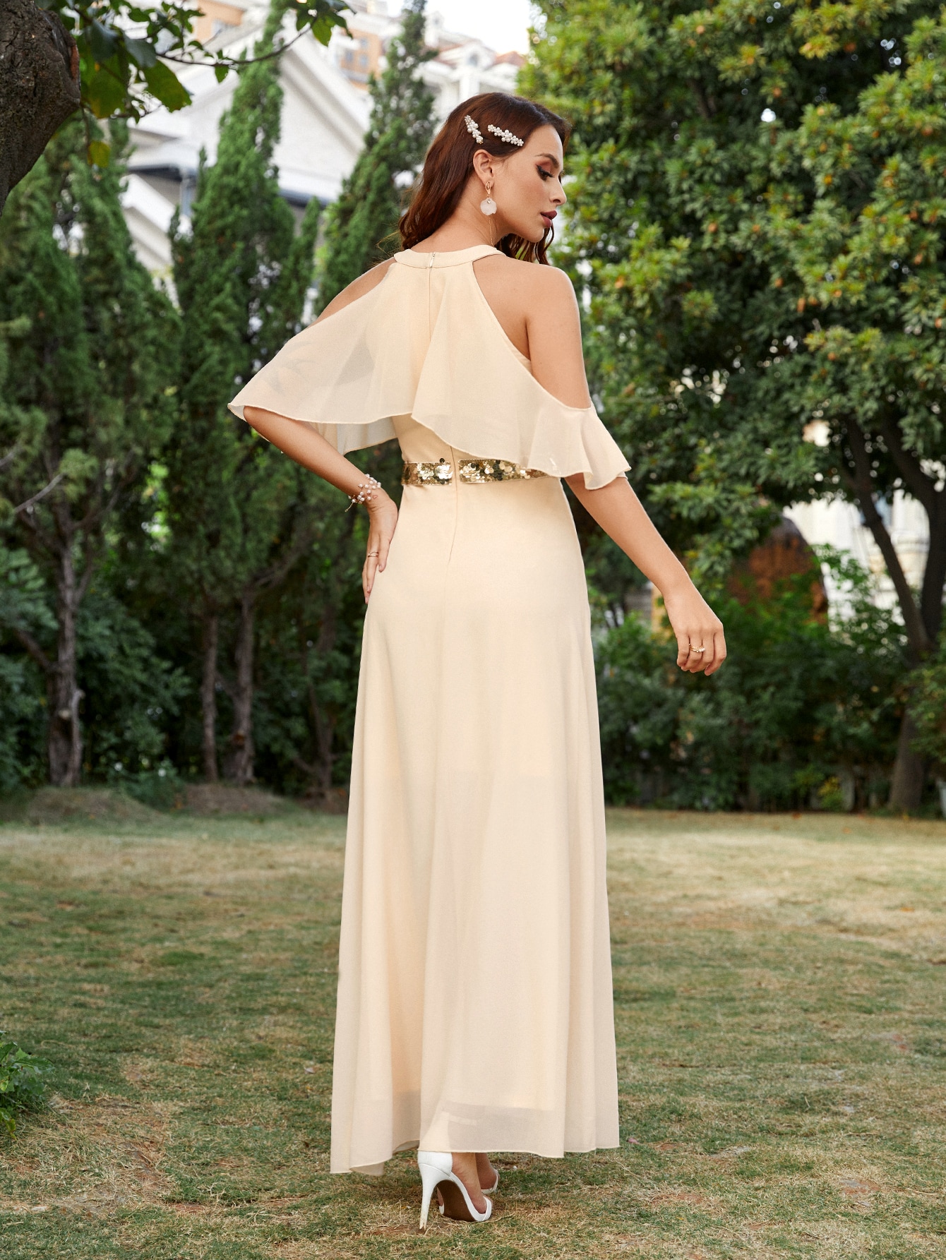 Leely Elegant Halter Cold Shoulder A-line Party Dress