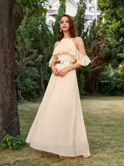 Leely Elegant Halter Cold Shoulder A-line Party Dress