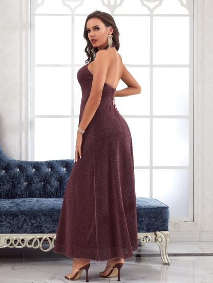 Leely Elegant Halter Sleeveless A-line Party Dress