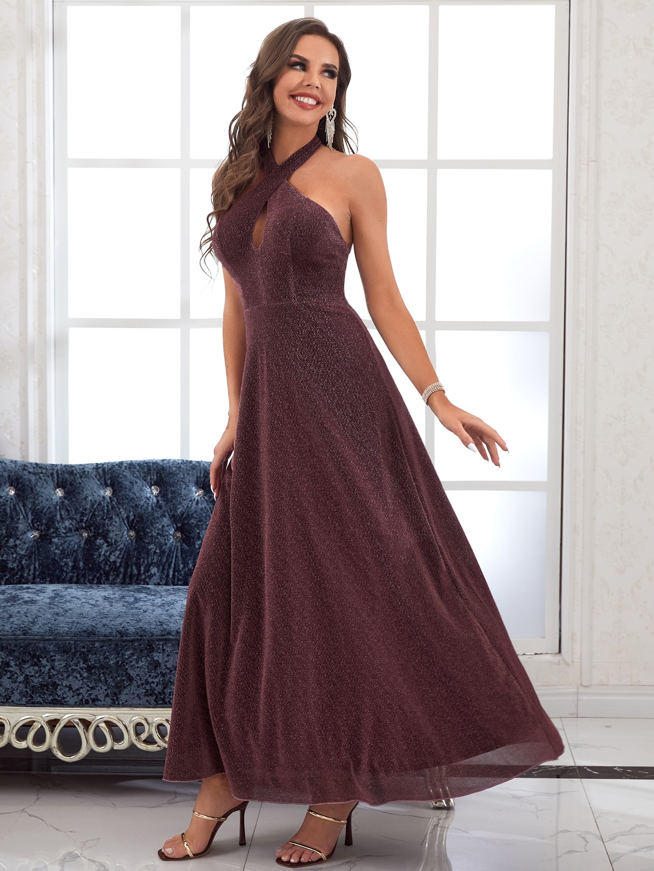 Leely Elegant Halter Sleeveless A-line Party Dress
