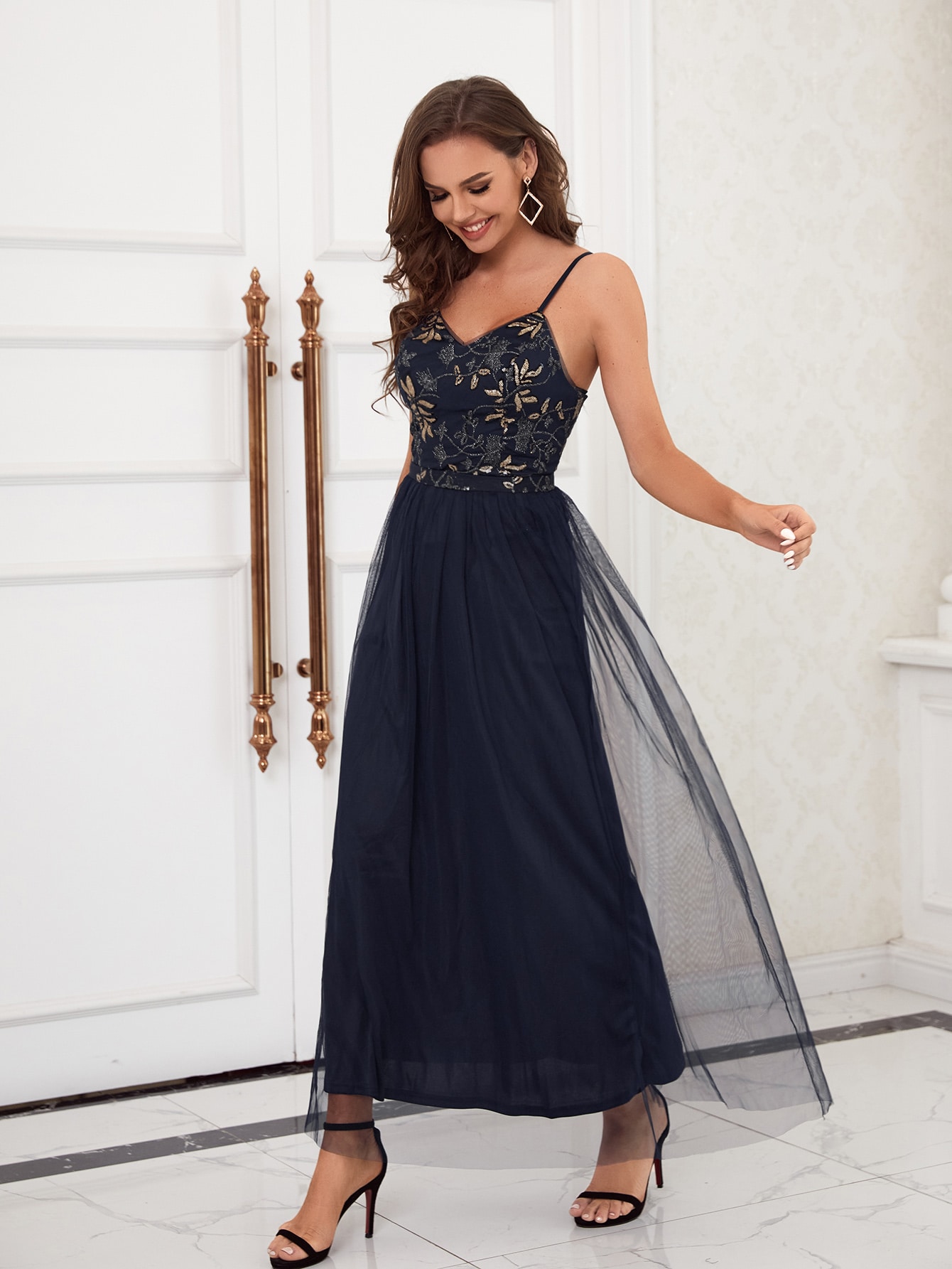 Leely Elegant Spaghetti Straps Sleeveless A-line Party Dress