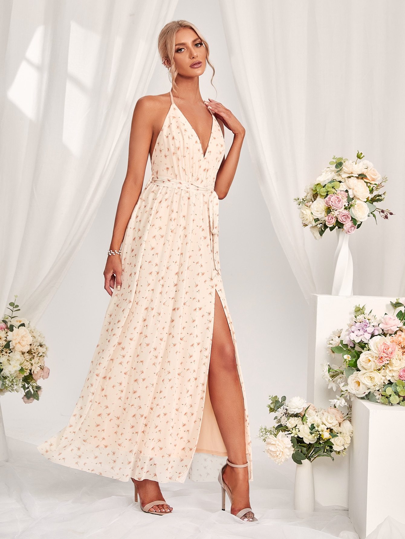 Leely Elegant Halter Sleeveless A-line Party Dress