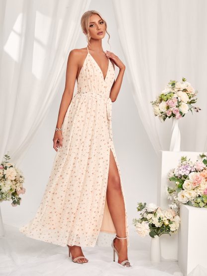 Leely Elegant Halter Sleeveless A-line Party Dress