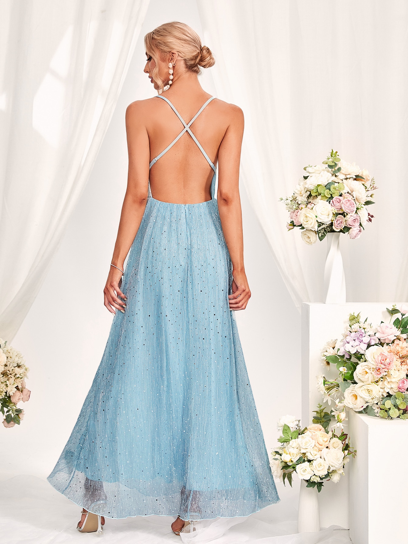 Leely Elegant Spaghetti Straps Sleeveless A-line Party Dress