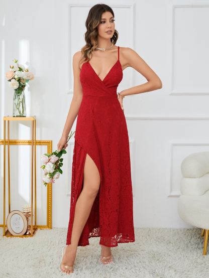Leely Elegant Spaghetti Straps Sleeveless A-line Party Dress