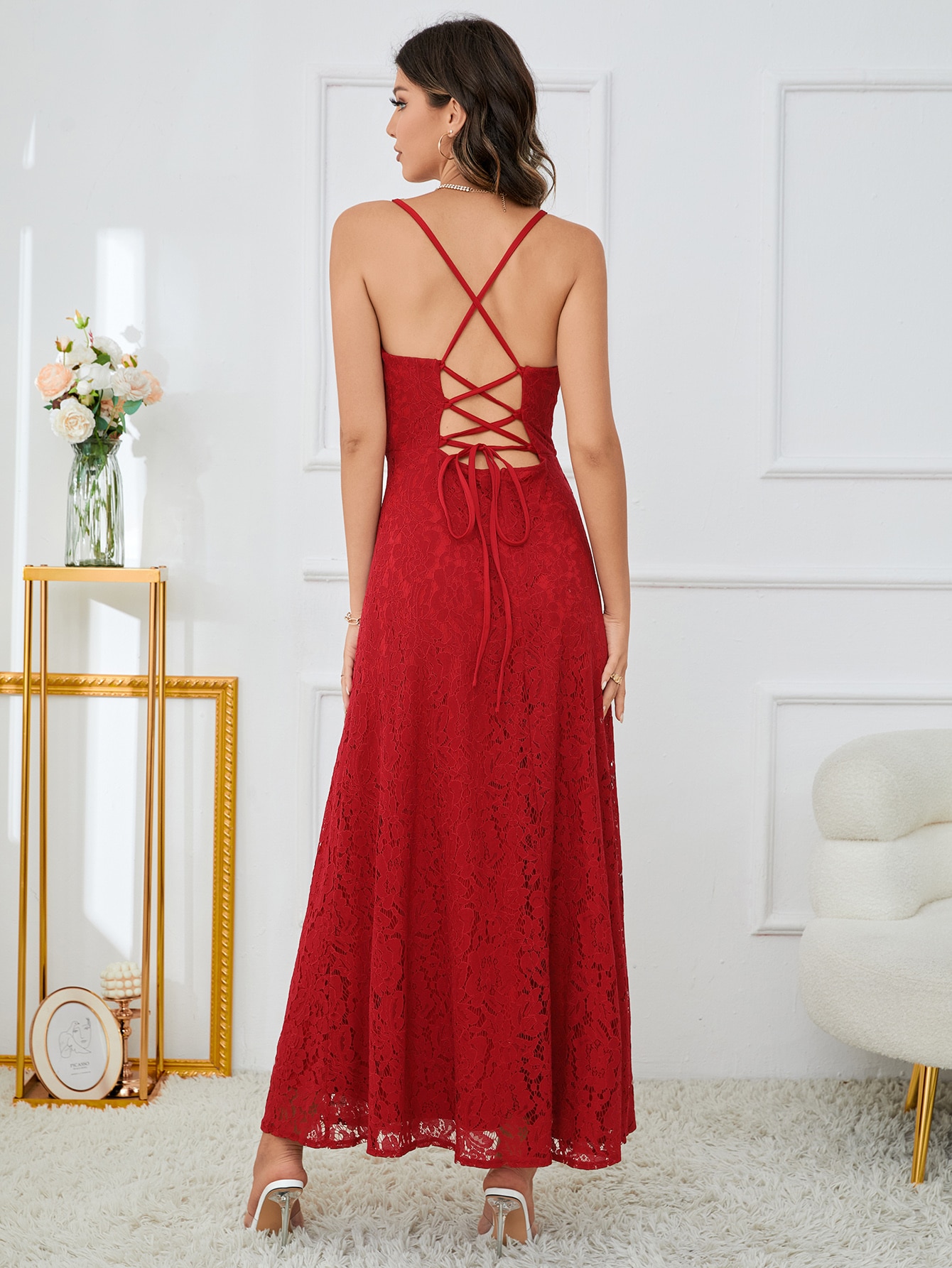 Leely Elegant Spaghetti Straps Sleeveless A-line Party Dress