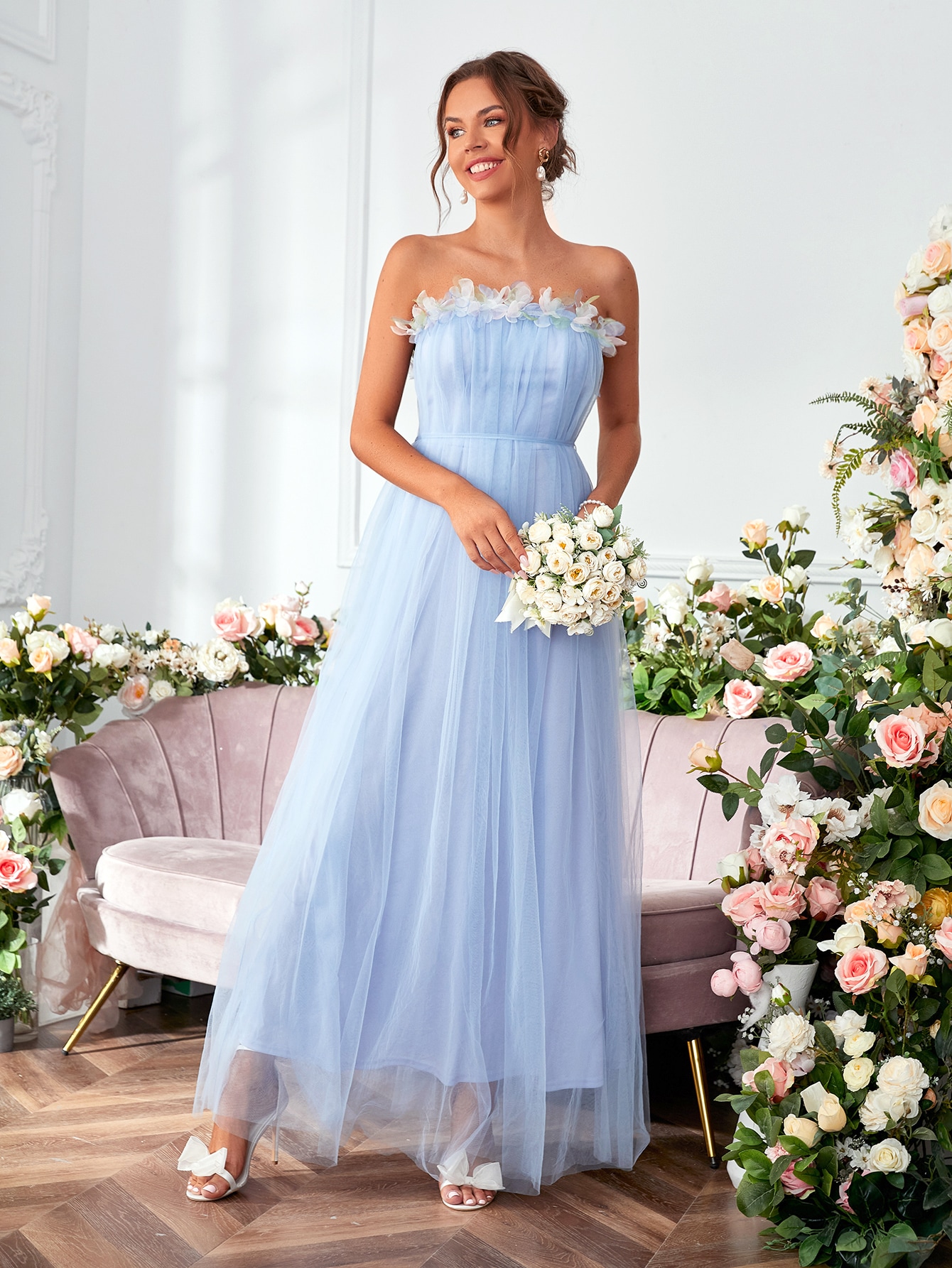 Leely Elegant Strapless Sleeveless A-line Party Dress